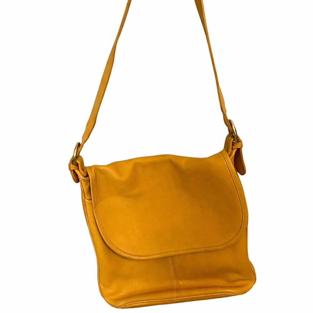 Vintage Coach Mustard Yellow Glove-Tanned Leather Crossbody Bag – Made in USA